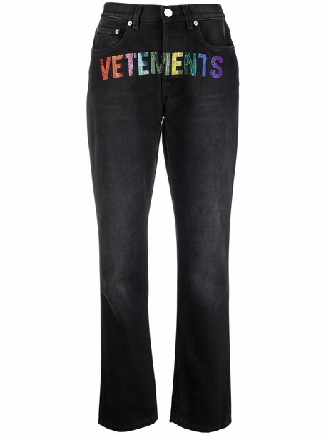VETEMENTS studded-logo straight-leg jeans - Black