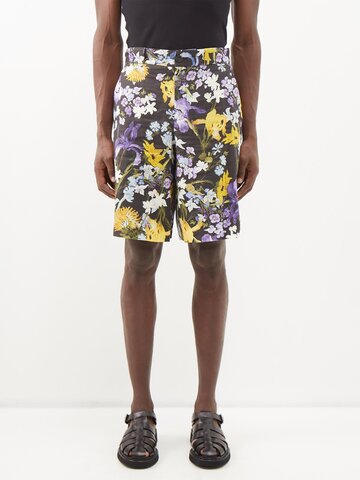 erdem - miles floral-print linen shorts - mens - multi