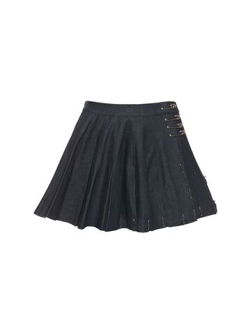 SAMI MIRO VINTAGE Pleated Cotton Denim Mini Skirt in blue