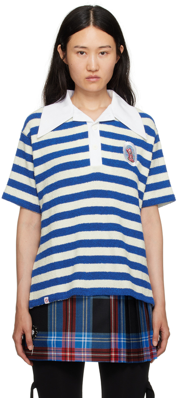 charles jeffrey loverboy blue & white embroidered polo