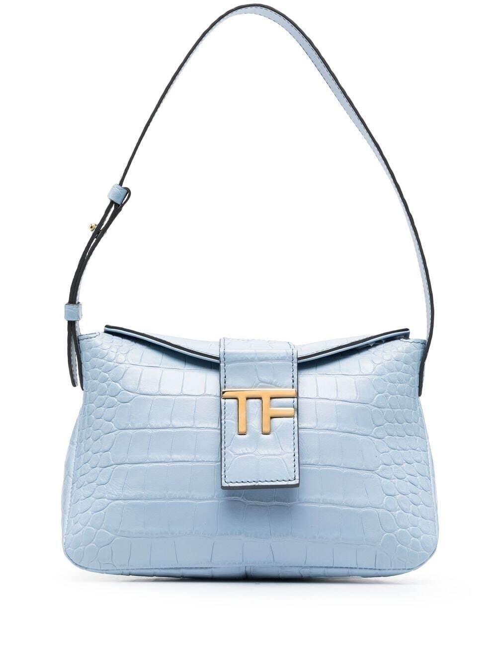 TOM FORD TF-plaque leather shoulder bag - Blue