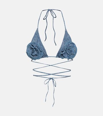 magda butrym floral appliqué triangle bikini top in blue