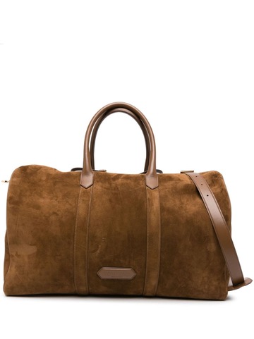 tom ford logo-patch suede duffle bag - brown
