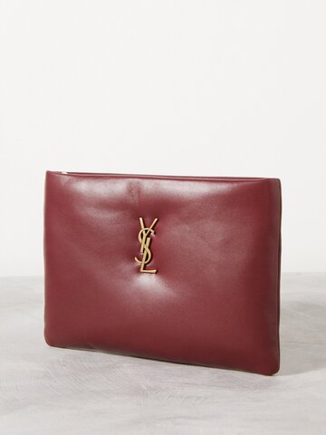 saint laurent - ysl-plaque leather clutch bag - womens - dark burgundy