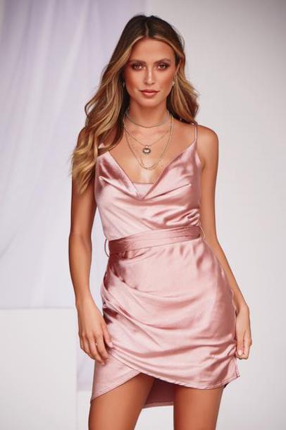 cowl play cowl neck satin midi dress in pink