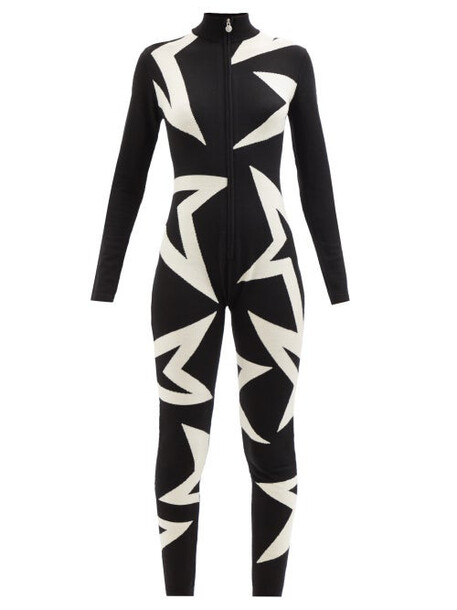 Perfect Moment - Star-logo Intarsia Merino Base-layer Jumpsuit - Womens - Black White