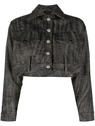 manokhi washed leather cropped jacket - grey