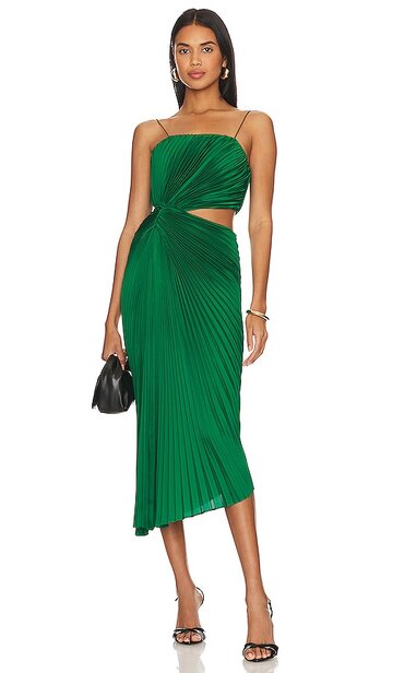 alice + olivia alice + olivia fayeth midi dress in green in emerald