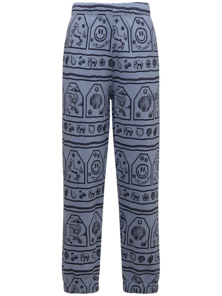 GANNI Printed Cotton Jersey Pants in black / blue