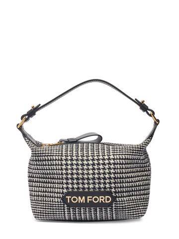 tom ford small logo canvas top handle bag in black