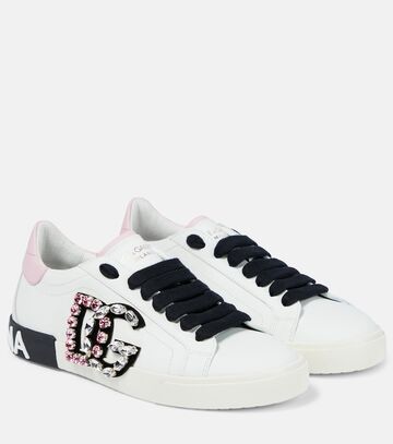 dolce&gabbana portofino vintage leather sneakers in pink