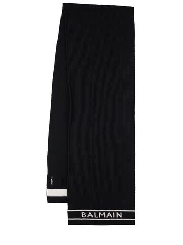 balmain wool & cashmere logo scarf in black / white
