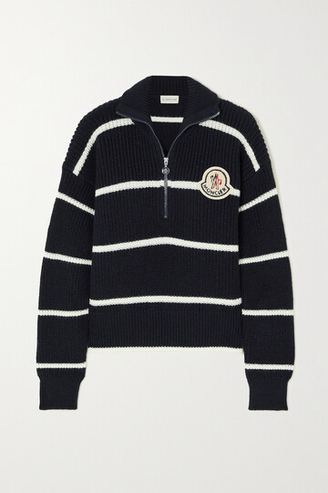 moncler - appliquéd striped wool sweater - black