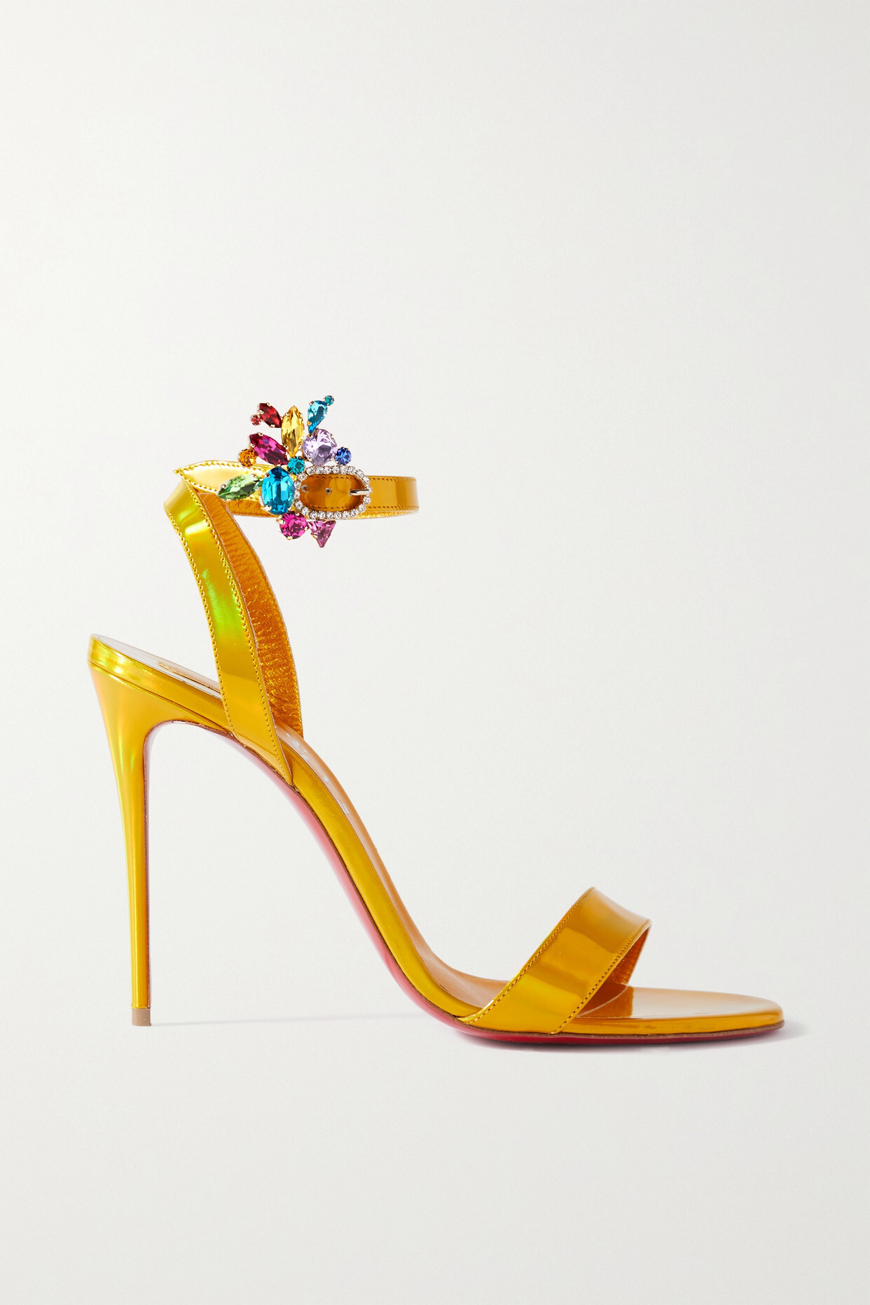 Christian Louboutin - Goldie Joli 100 Crystal-embellished Metallic Patent-leather Sandals - Yellow