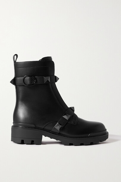 Valentino - Valentino Garavani Roman Stud Leather Ankle Boots - Black