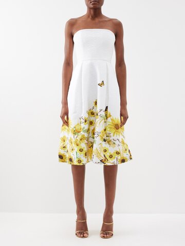 mary katrantzou - meadow floral-print organza midi dress - womens - white yellow