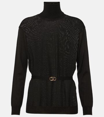valentino belted virgin wool turtleneck sweater in black
