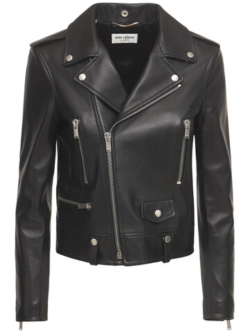 saint laurent leather biker jacket in black