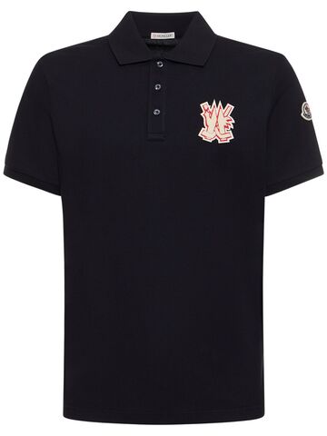 moncler logo cotton piquet polo shirt in black