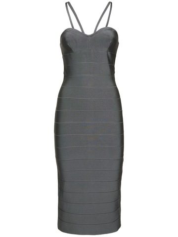 HERVÉ LÉGER Sweetheart Stretch Ribbed Midi Dress in grey