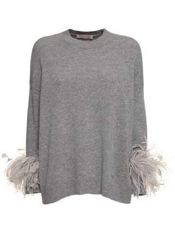 valentino wool knit sweater w/feathers in grey