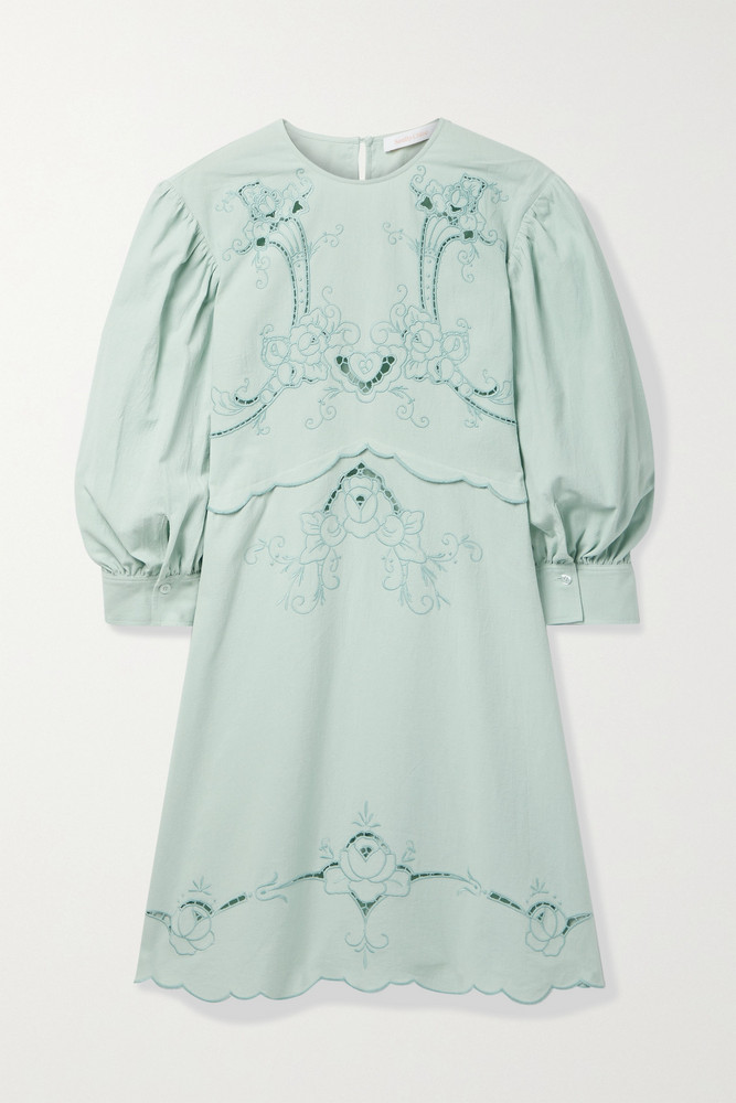 SEE BY CHLOÉ SEE BY CHLOÉ - Broderie Anglaise Cotton Mini Dress - Green