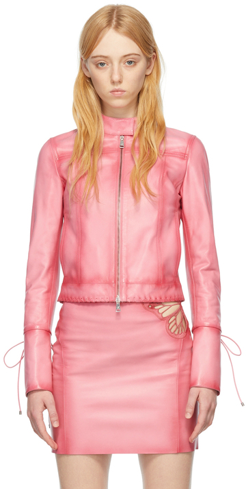 blumarine pink leather jacket