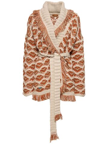 alanui hawa mahal knit cotton & linen cardigan in orange / multi