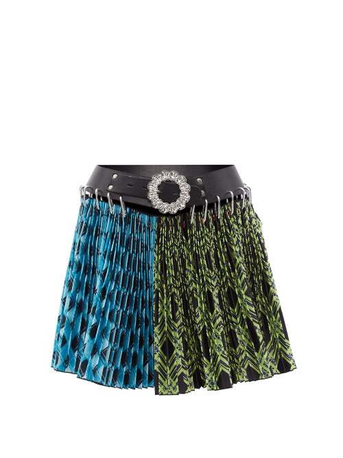 Chopova Lowena - Split Argyle-print Jersey Mini Skirt - Womens - Blue Multi