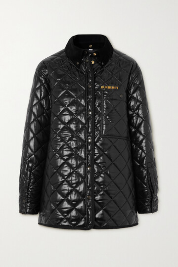 burberry - cotton-corduroy and leather-trimmed quilted glossed-shell jacket - black