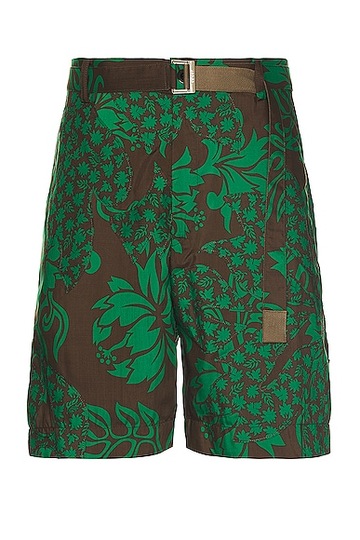 sacai floral embroidered patch shorts in green