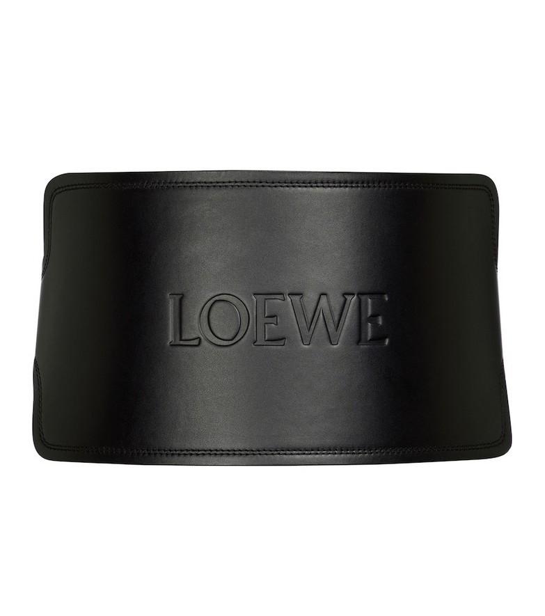 LOEWE Logo-embossed leather belt in blue