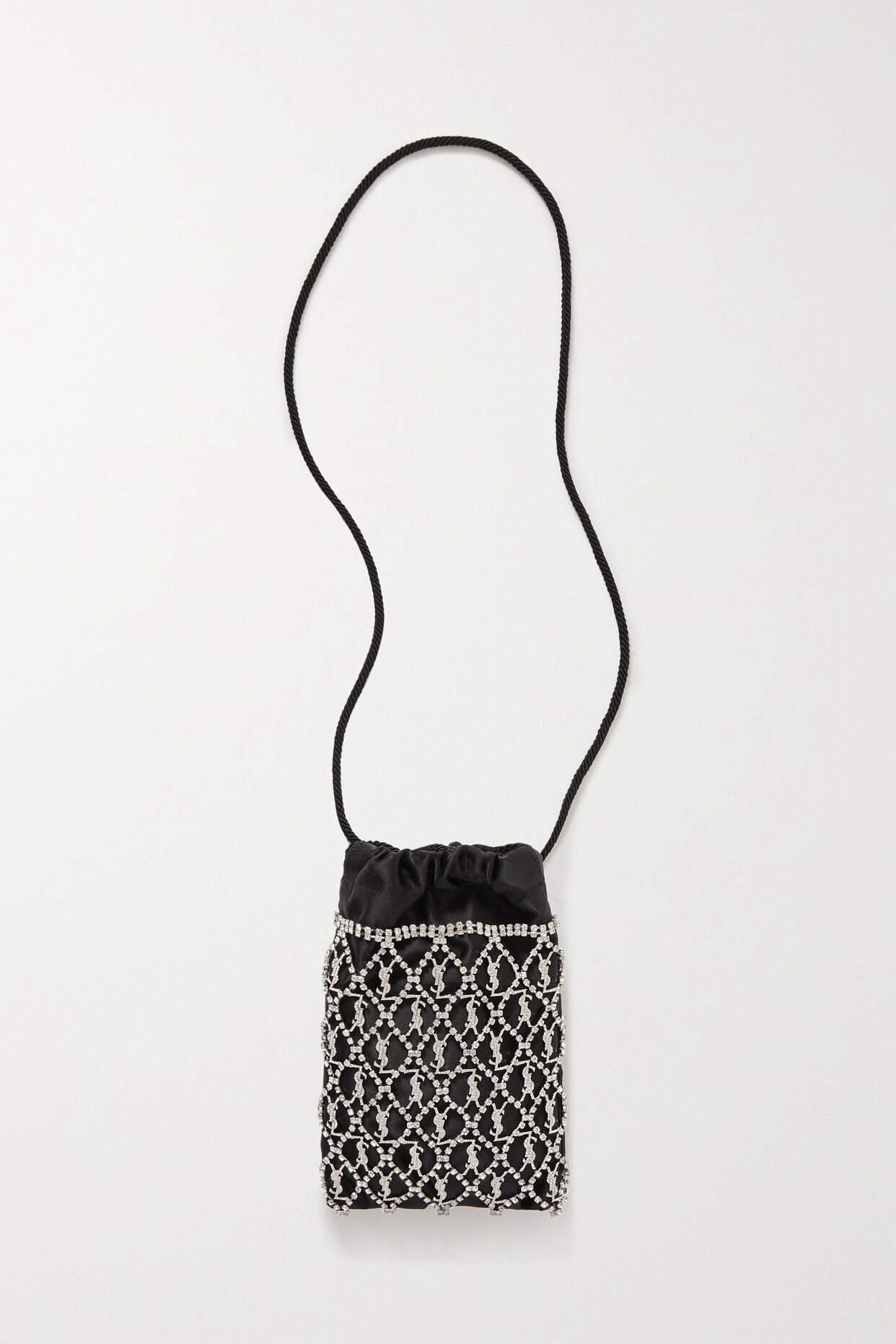 SAINT LAURENT - Crystal-embellished Satin Shoulder Bag - Black