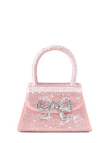 SELF-PORTRAIT Micro Curved Bow Crystal Top Handle Bag in pink