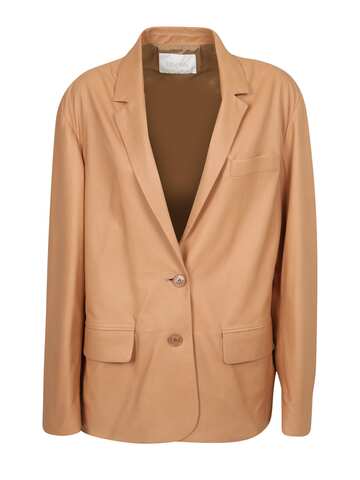 DROMe Collared Leather Jacket in beige