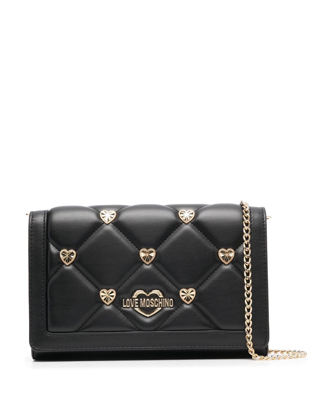 Love Moschino quilted heart stud cross body bag - Black