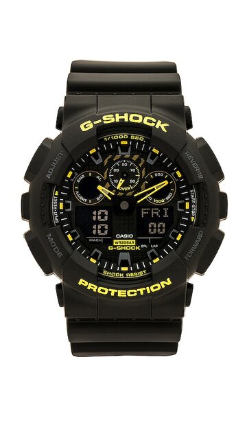 g-shock ga100 caution yellow series watch in black