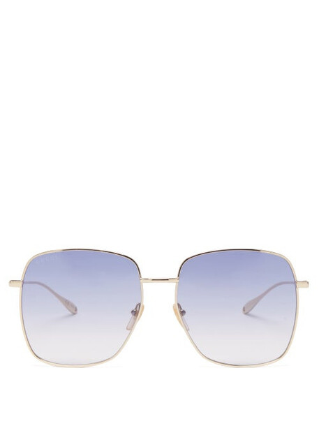Gucci - Chain-embellished Oversized Square Sunglasses - Womens - Gold Lilac