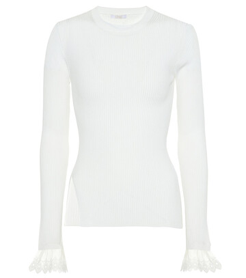 Chloé Organza-trimmed ribbed-knit sweater in white