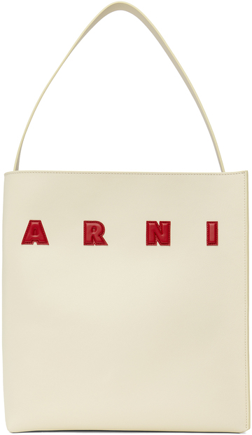marni off-white medium leather museo patches tote in ivory