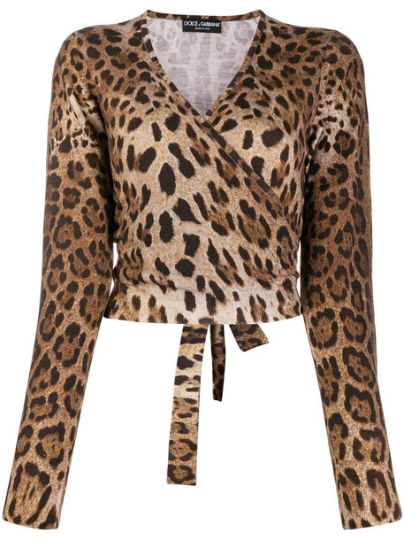 Dolce & Gabbana leopard print wrap jumper in brown