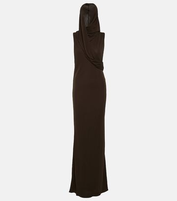 Saint Laurent Hooded cutout crêpe gown in brown