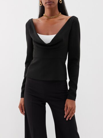 roland mouret - layered long-sleeve cady top - womens - black white