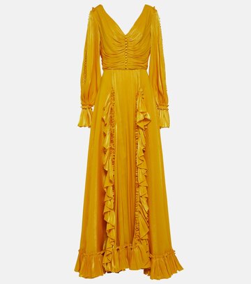 costarellos ruffle-trimmed gown in yellow