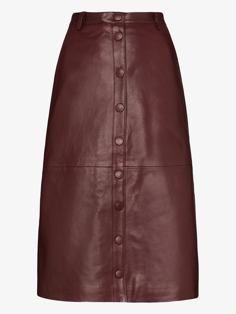 Remain Bellis leather midi skirt in red