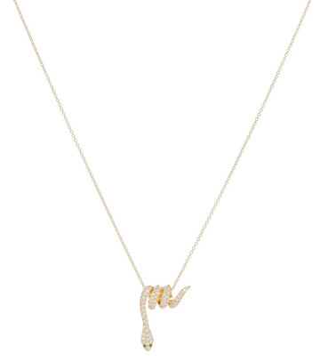 Ileana Makri Curled Snake 18kt gold necklace with diamonds and tsavolites