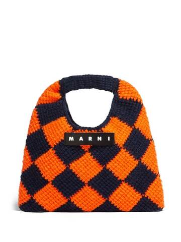 marni market mini diamond knitted tote bag - orange
