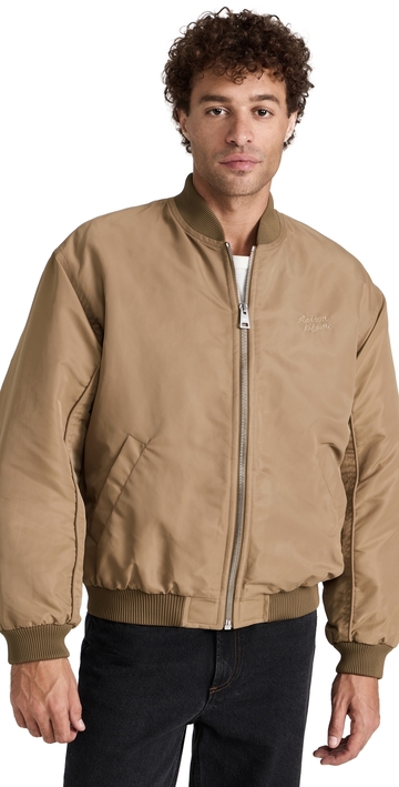 maison kitsune bomber in nylon with logo handwriting embroidery taupe xl