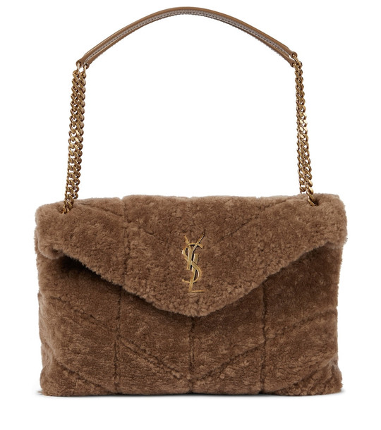 Saint Laurent Loulou Puffer Medium shearling shoulder bag in brown