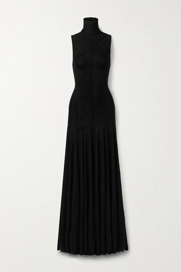 khaite - romee open-back draped merino wool maxi dress - black